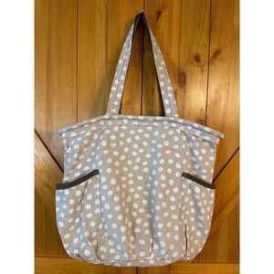 Retro Metro by Thirty One Canv Tote Bag Tan/white Poka Dots Pocket Trim Dk Brown